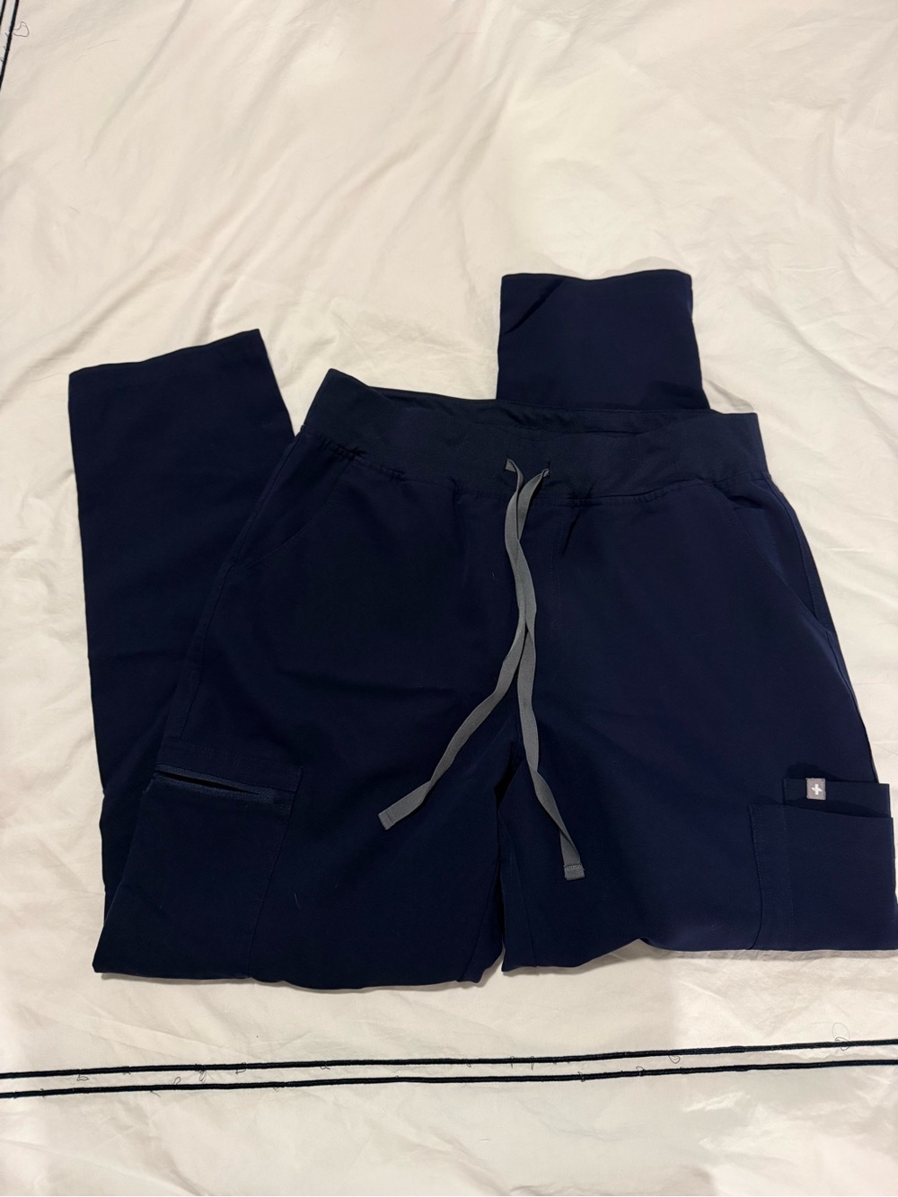 Figs Navy Yola Scrub Pants with Gray Drawstring